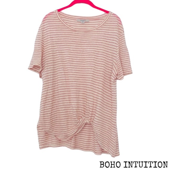 All Saints Large Striped Unique Detail Tee Top Shirt t-shirt - Picture 1 of 7